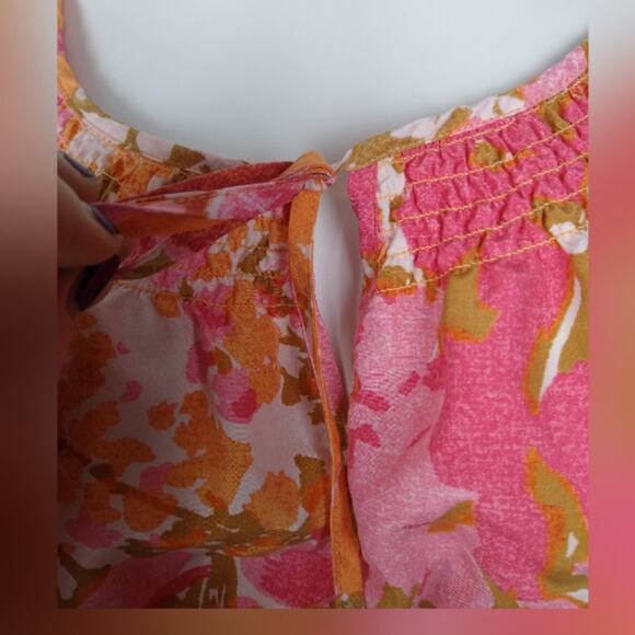 Talbots Pink Orange Silk Floral Drop Waist Dress Size Medium - Picture 11 of 14
